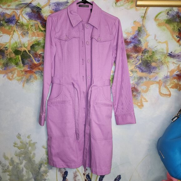 Vintage Styled Lilac Button-Front Trench Coat With Belt- Liz Claiborne - Picture 4 of 13